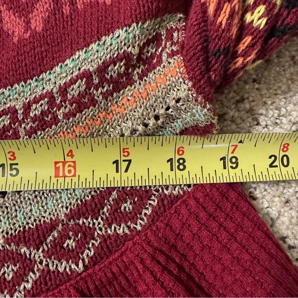 Free People Fair Isle Balloon Sleeve Babydoll Top Oversized Size XS - Picture 7 of 11
